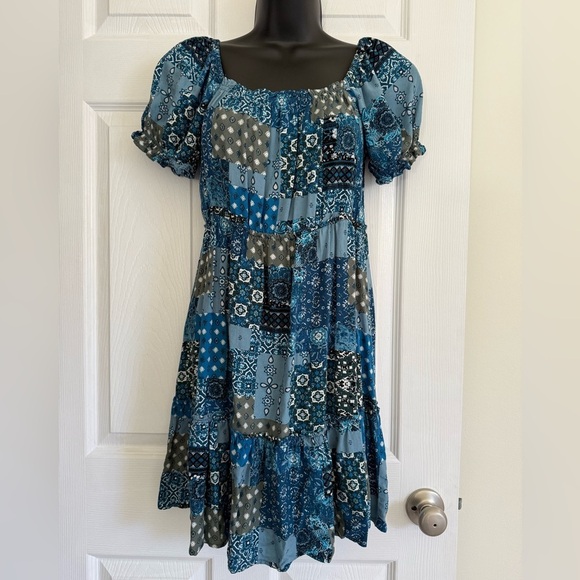 Maurices Dresses & Skirts - Rewind Paisley Babydoll Mini Dress Size M Teal Navy Cowgirl Western Boho Easter